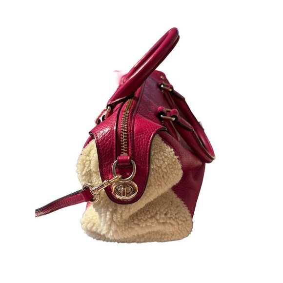 Coach Dark Pink Leather & Shearling Mini Bennett Satchel, Furry Retired Small - Picture 5 of 6